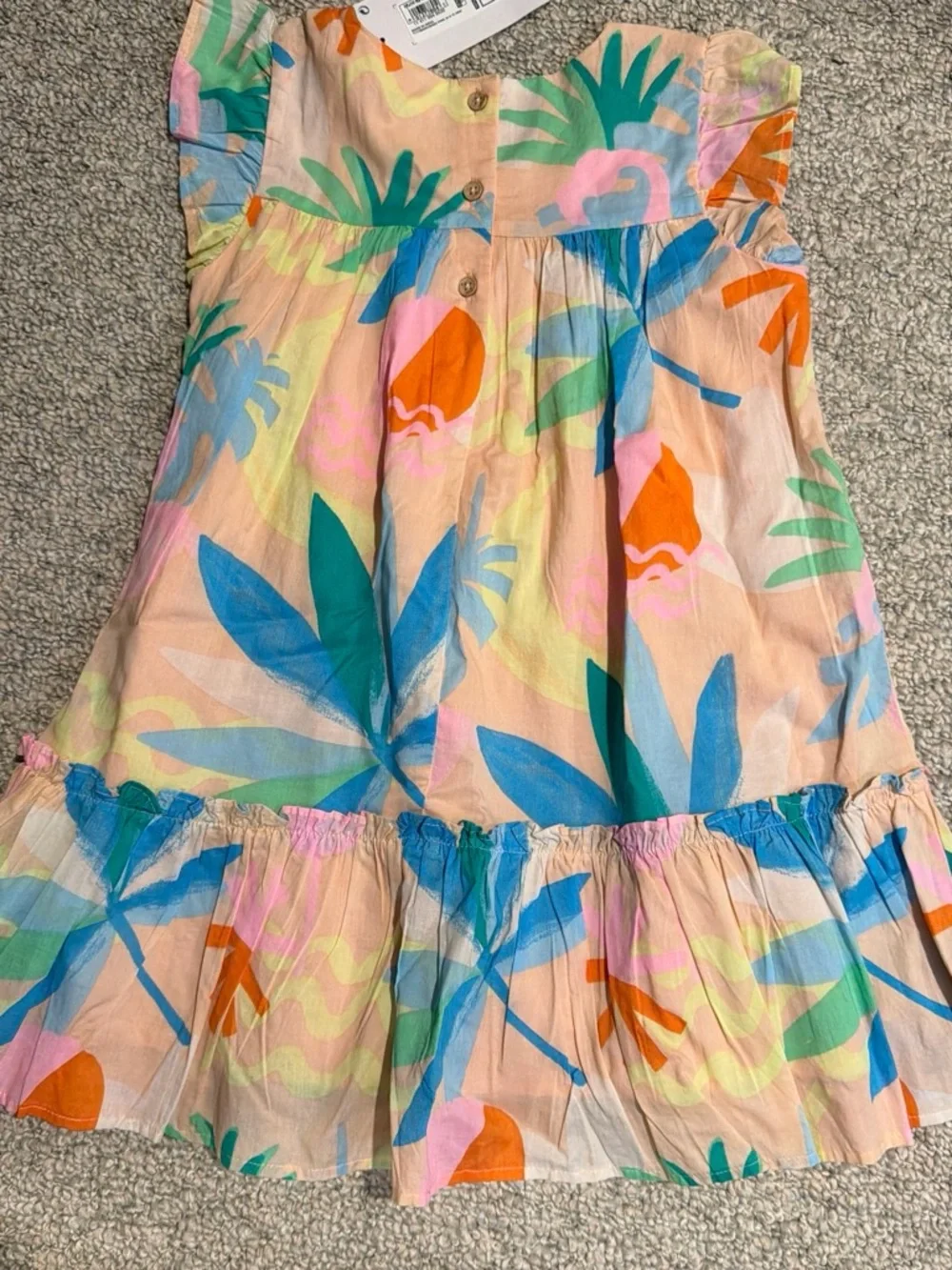 Marks & Spencer Peach Tropical Leaf Tiered Dress with Bright Print